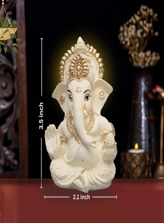 Dev Aastha Lord Ganesha Idol for Car Dashboard, Home Decor & Pooja | Resin Gold Plated Ganpati Murti | 3.5 Inch Ganesh Statue for Gift, Diwali, Housewarming, Baby Shower, Mandir Decor, Off White, P -1 - Image 4